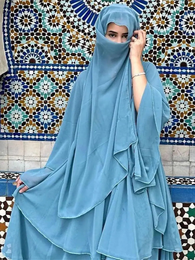Summer Open Chiffon Khimar Kimono Abaya Dubai Luxury 2024 Muslim Sets Modest Kaftan Hijab Dresses For Women Islam Kebaya Damen.