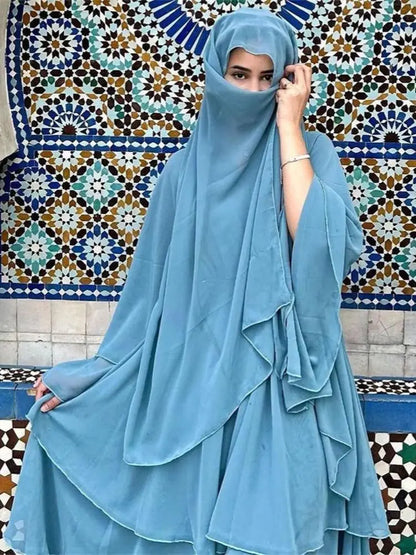 Summer Open Chiffon Khimar Kimono Abaya Dubai Luxury 2024 Muslim Sets Modest Kaftan Hijab Dresses For Women Islam Kebaya Damen.