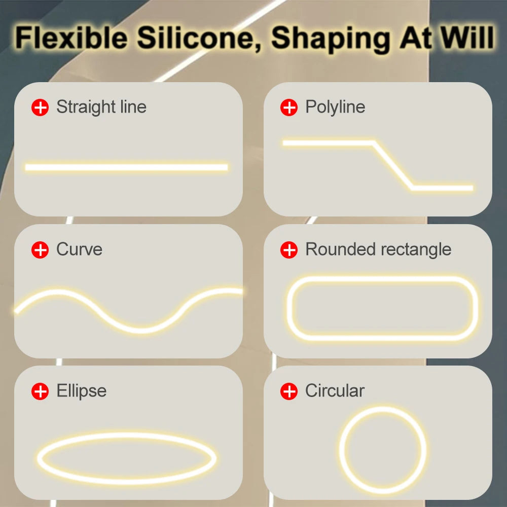 DIY Recessed LED Neon Tube Silicone Gel Covering Flexible Embedded Soft Diffuser Linear White 1M-15M for COB 5050 2835 LED Strip.