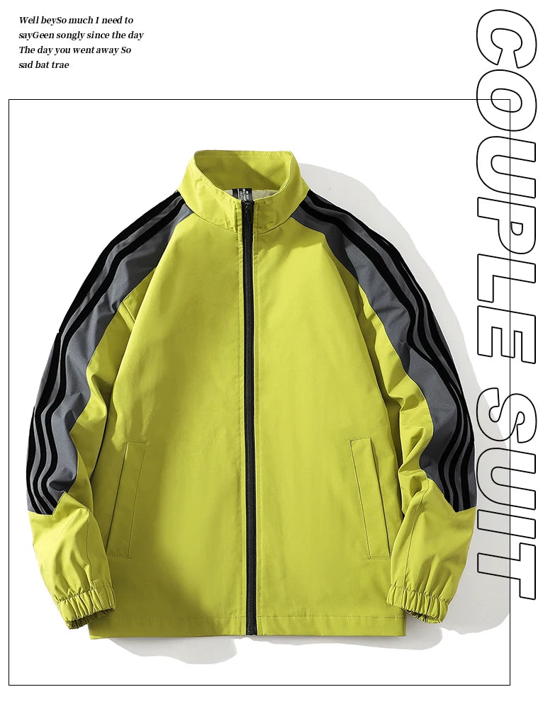 Sports suit men's  spring and autumn striped stand up collar jacket and pants paired with running and fitness two-piece set