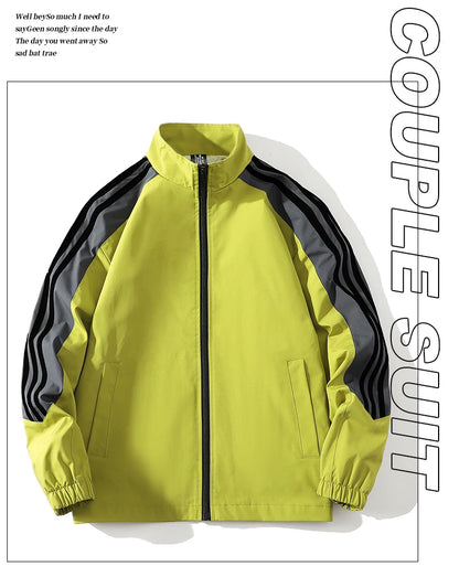 Sports suit men's  spring and autumn striped stand up collar jacket and pants paired with running and fitness two-piece set