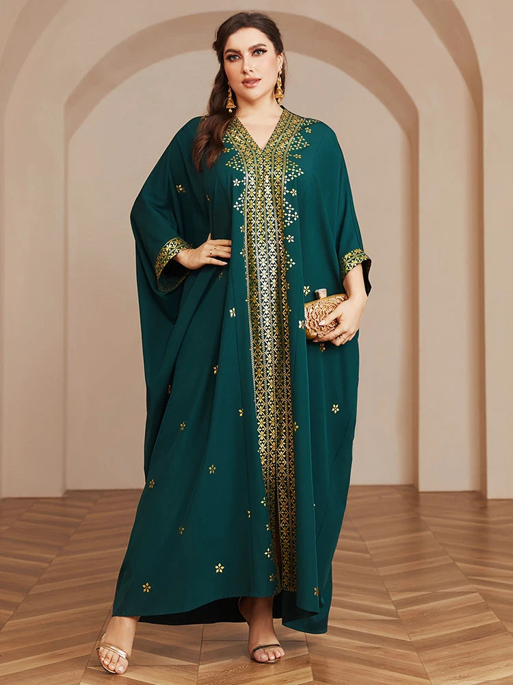 Wow! Langarm-Abaya in Übergröße mit Goldfolie – atemberaubendes arabisches Kleid, steigern Sie Ihren Stil für jede Veranstaltung!