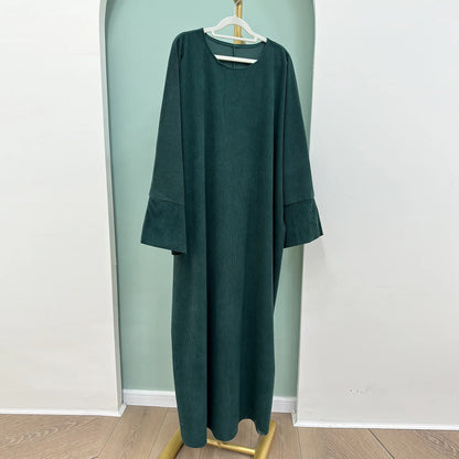 Warm Winter Abayas Muslim Women Corduroy Abaya 2023 New Modest Dress Thicked Solid Color Long Robe Female Islam Clothing.