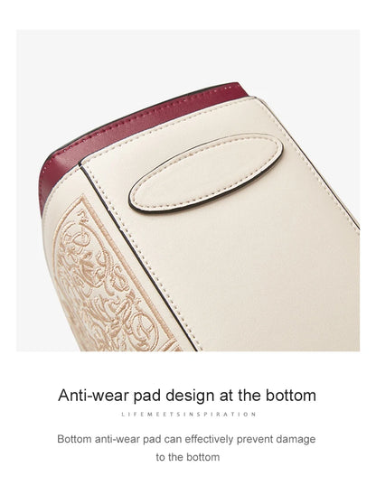 FOXER Split Leather 2025 Autumn Winter New Large Tote Handbag Women's Shoulder Bag Chinese Classic Embroidery Best Gift for Mom.