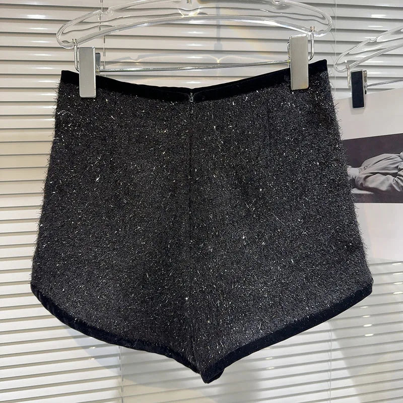 Trendy Women's Solid Color Bright Silk Woolen Shorts 2024 Autumn Fashion New Items High Waist Short Pants Female.