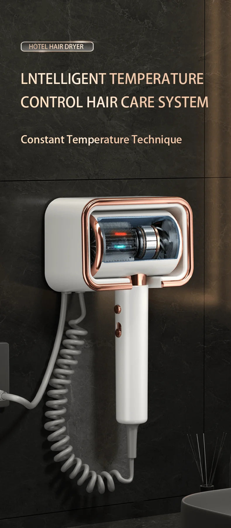 220V Hotel Wall Mounted Hair Dryer Hotel Non punching Negative Ion Hair Protection Cold and Hot Air High Power Hair Dryer