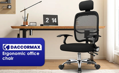 Daccormax Ergonomischer Bürostuhl, Mehrpunktstütze, verstellbare, atmungsaktive Netzrückenlehne, drehbarer Computer-Schreibtischstuhl mit Kopfstütze