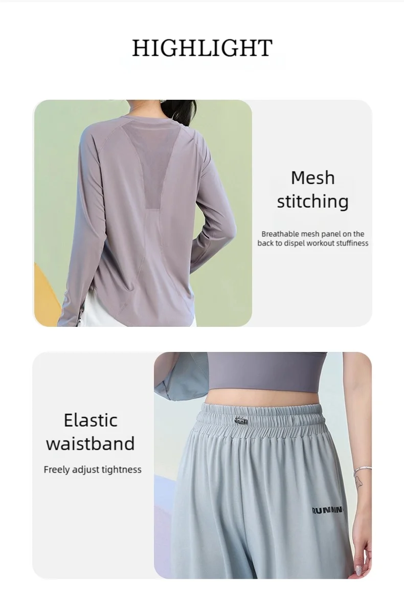 DRUR 2pcs Running Set Women Tracksuit Lightweight Loose Long Sleeve Sport Shirt Pants Sets 2 Piece Sportswear Outfit Gym Clothes.