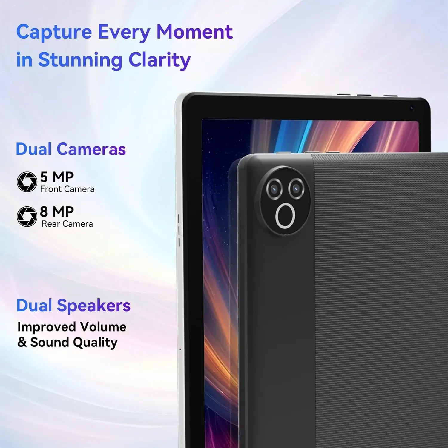 Android 15 Tablet 10 Inch OS GMS Certified Tablets 1.8 GHz 5-Core 20GB RAM 64 GB ROM 1TB Expand WiFi 6 Bluetooth 5.4 Dual Camera.