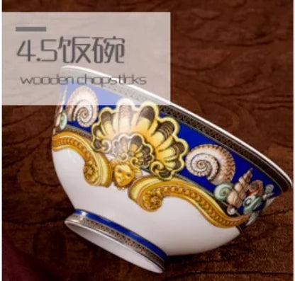 Luxury Blue Ocean Bone China Dishes Plates Western Clubhouse Upscale Heart Of The Sea Ceramic Tableware Decorative Plate