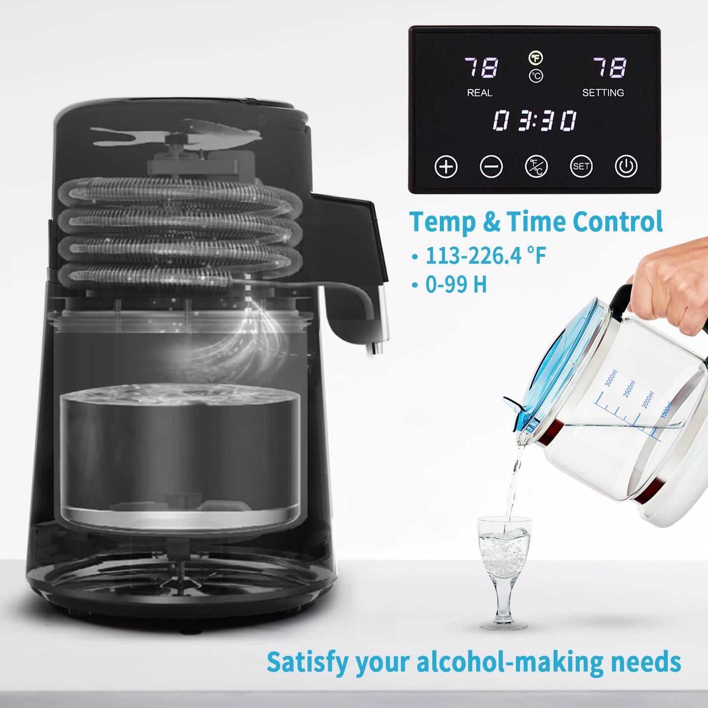 SucceBuy 4L Water Distiller Purifier Filter Dispenser Drinking Bottle Softener Temp Display Overheat Protection Home Appliance.