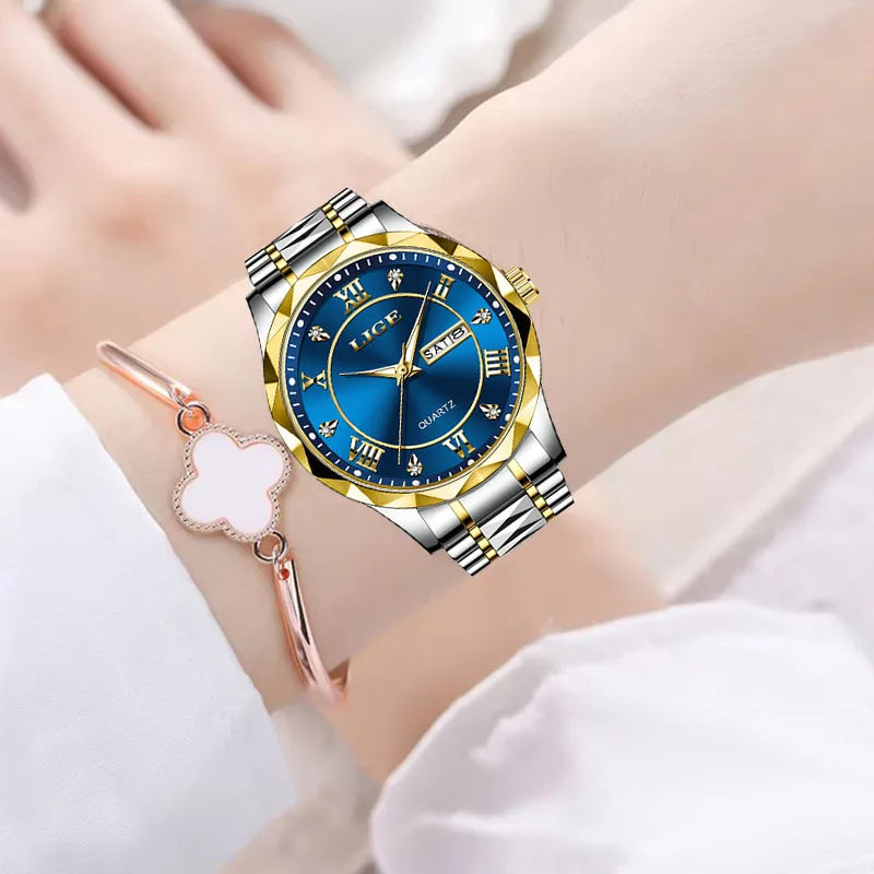 LIGE New Gold Watch Women Watches Ladies Creative Steel Women's Bracelet Watches Female Waterproof Clock Relogio Feminino+BOX.