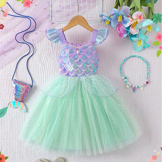 Mädchen Prinzessin Kleider Meerjungfrau Motto Party Sling Mesh Rock Pailletten Leistung Kostüm Geburtstag Kinder Kleidung Perle Säuglings Kleid