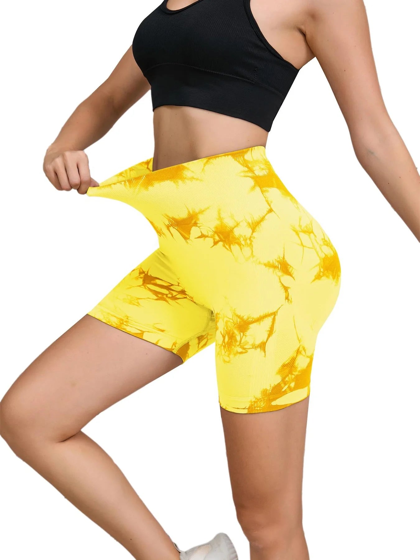 Tie Dyed Seamless Fitness Pants Women's High Waist and Hip Lifting Sports Tight Shorts Running Sexy Peach Fitness Yoga Shorts.