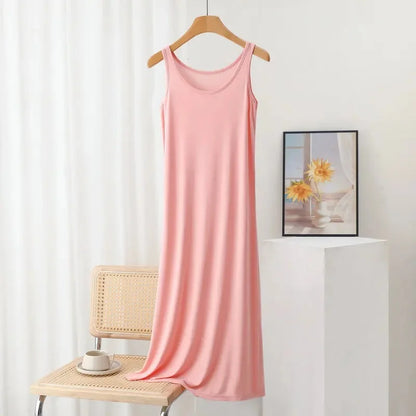 Plus Size Modal Langes Kleid Damen Frühling Sommer Lose A-Linie Bodenrock Home Nachtwäsche Ärmelloses Kleid in reiner Farbe