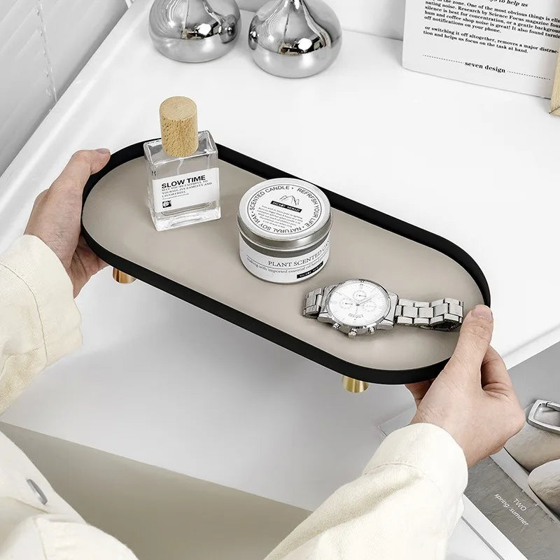 Wrought Iron Velvet Tray | Luxury Entryway Organizer w/ Leather Accent | Stackable Jewelry Display | Multi-Level Table Sculpture.