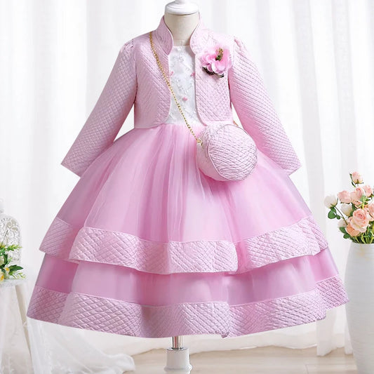Neues Herbst/Winter Langarm-Partykleid, elegantes Mädchen-Stickerei, Weihnachts-Performance-Kleid, Geschenktüte für Kinder im Alter von 3–11 Jahren