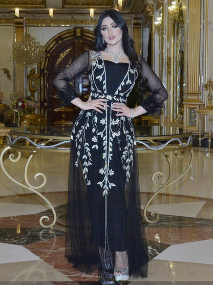 Indien Türkei Muslimischen Abaya Kleider Frauen Elegante Diamant Hochzeit Abend Party Kleid Spitze Gürtel Abaya Marokko Kaftan Robe
