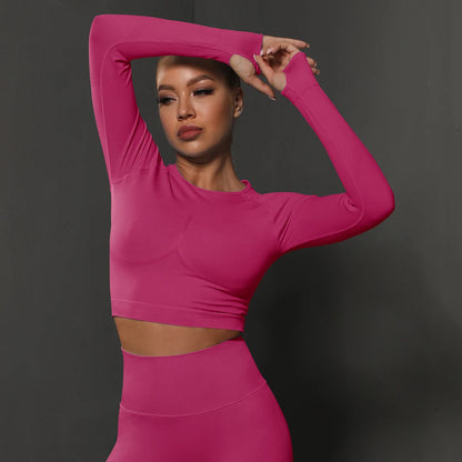 Women Yoga Long Sleeve Shirt Female Fitness Sportswear Gym Clothing Workout Running Crop Top Seamless Active Wear Sports Clothes.