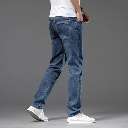 Spring Summer Thin Men's Classic Jeans Elastic Loose Straight Cotton Casual Denim Trousers Brand Clothing Business Male Pants.