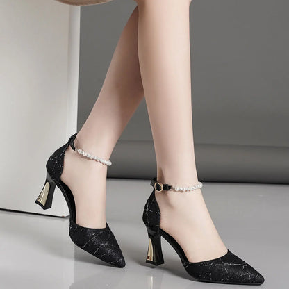 Beads Pumps Pointed Tip Women's High Heels Heeled Sandals Woman Luxury Womens Shoes Woman 2024 Trend Mary Jane Shoes Heel.