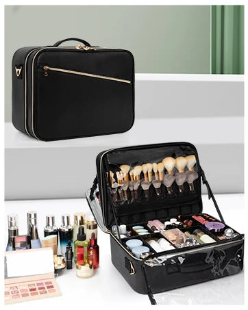 Makeup Bag Portable Cosmetic Bag Large Capacity Travel Makeup Case Organizer Black For Women Toiletry Bag for Girls Traveling.