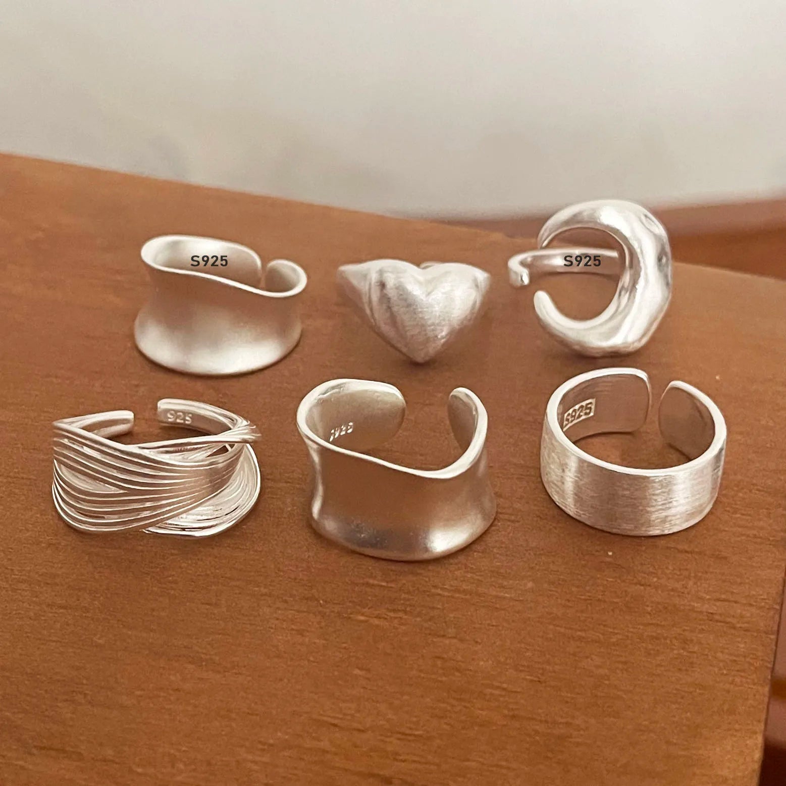 925 Sterling Silver Rings for Women Couple Minimalist Handmade Simple Wide Moon Ring Set Party Jewelry Gift Prevent Allergy.
