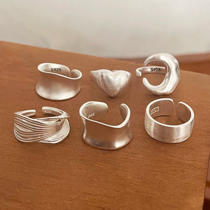 925 Sterling Silver Rings for Women Couple Minimalist Handmade Simple Wide Moon Ring Set Party Jewelry Gift Prevent Allergy.