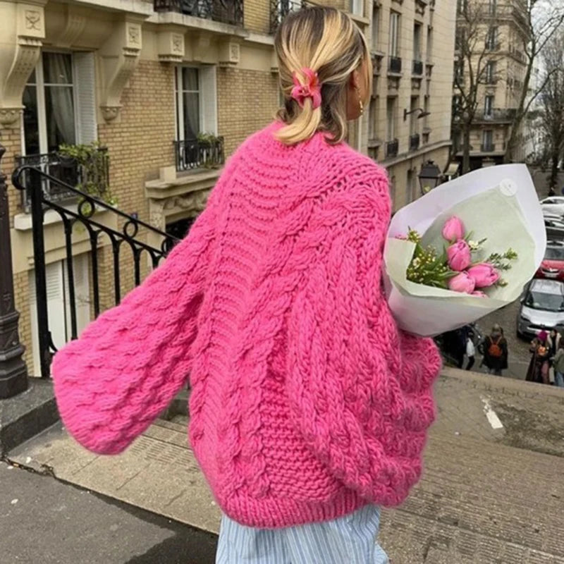 Oversize Stricken Pullover Frauen Casual Faul Rundhals Knick Solide Pullover Weibliche Herbst Winter Lose Ärmeln Strickwaren Dame
