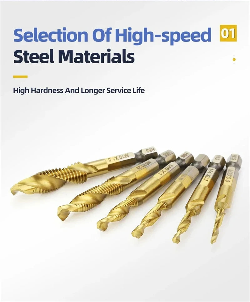 6 stücke Tap Titan Überzogene Sechskantschaft Bohrer Bits HSS Schraube Gewinde Metrische Taping Schraube Maschine Verbindung Werkzeug M3-M10 hand Werkzeuge