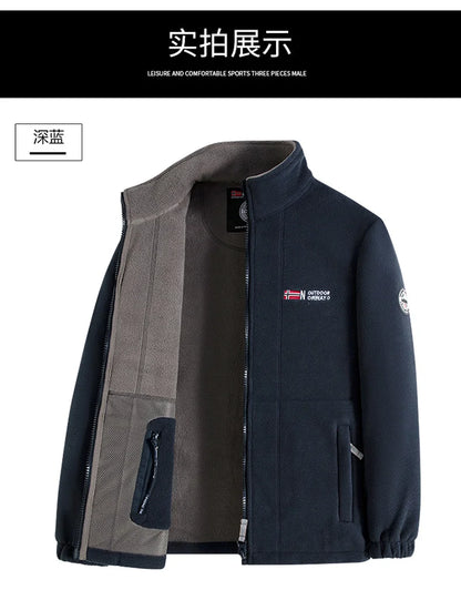 Outdoor Ski Fleece Jacket Men's Autumn And Winter Brand Thick Very Cold Plush Lapel Coat Casual Snow Windproof Sweatshirt Jacket.