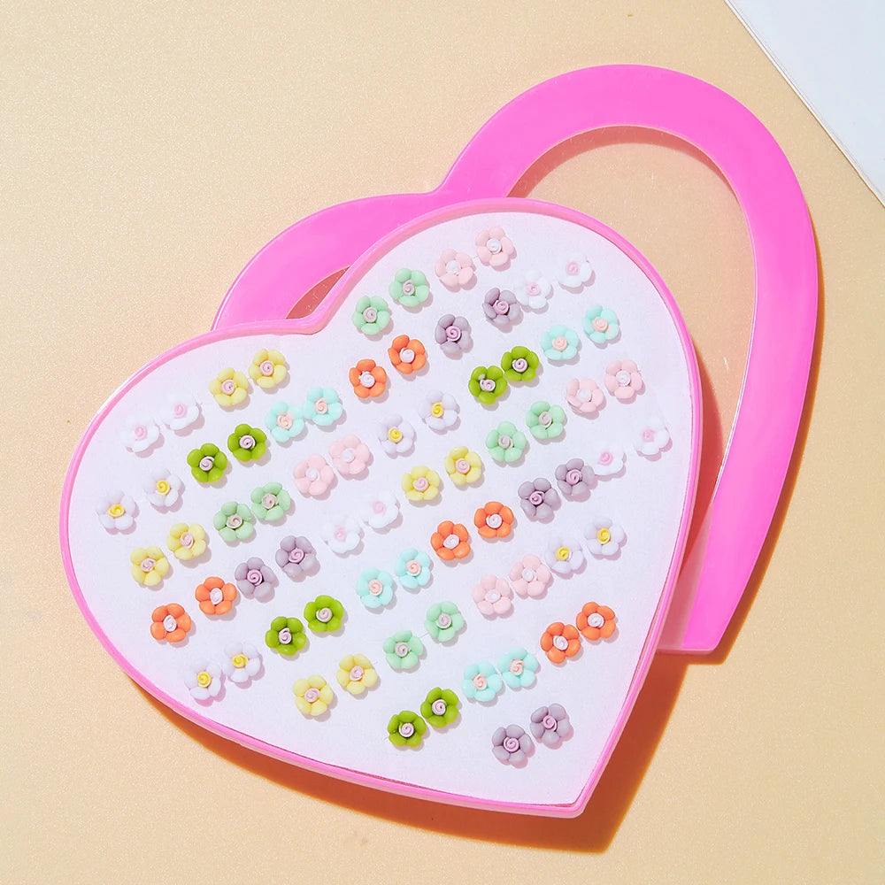 Multicolor 36Pairs Cartoon Hypoallergenic Plastic Stud Earrings Set For Women Girl Cute Animal Flower Ear Wedding Gifts Jewelry.