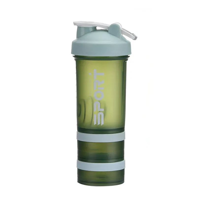 500ML 3-layer Sports Water Protein Powder Shaker Bottle Outdoor Travel Portable Leakproof Drinkware Plastic Drink BPA Free.