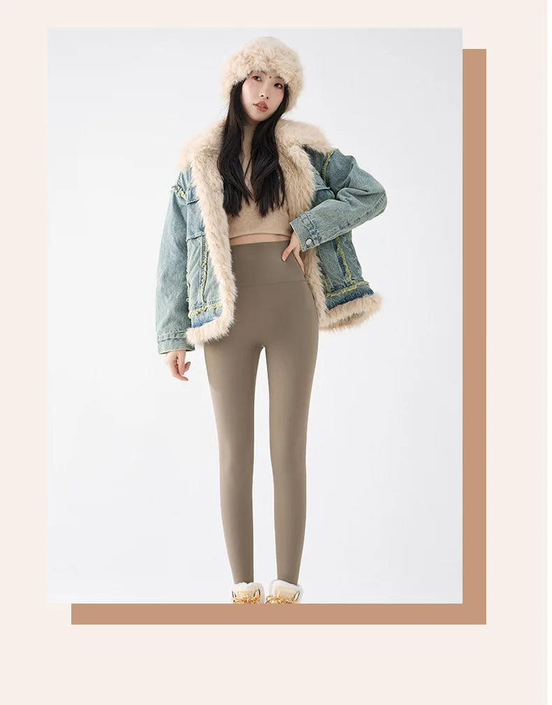 BIVIGAOS New Autumn Winter Cashmere Velvet Shark Leggings Women Red No-trace Thickened High Waist Butt Lifting Warm Leggings