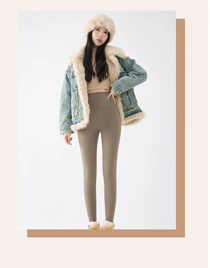 BIVIGAOS New Autumn Winter Cashmere Velvet Shark Leggings Women Red No-trace Thickened High Waist Butt Lifting Warm Leggings