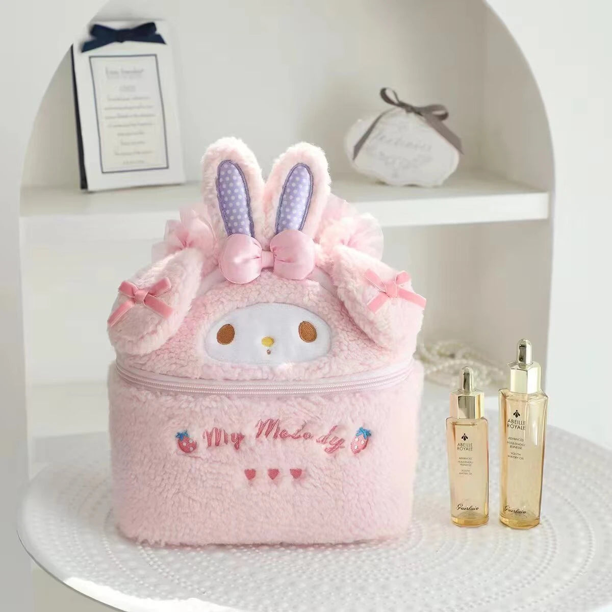 Cute My Melody Sweet Piano Cosmetic Bag Lovely Pink Drawstring Bag Kawaii Jewel Case Japanese Style Plush Bag Gifts Girl.