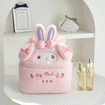 Cute My Melody Sweet Piano Cosmetic Bag Lovely Pink Drawstring Bag Kawaii Jewel Case Japanese Style Plush Bag Gifts Girl.