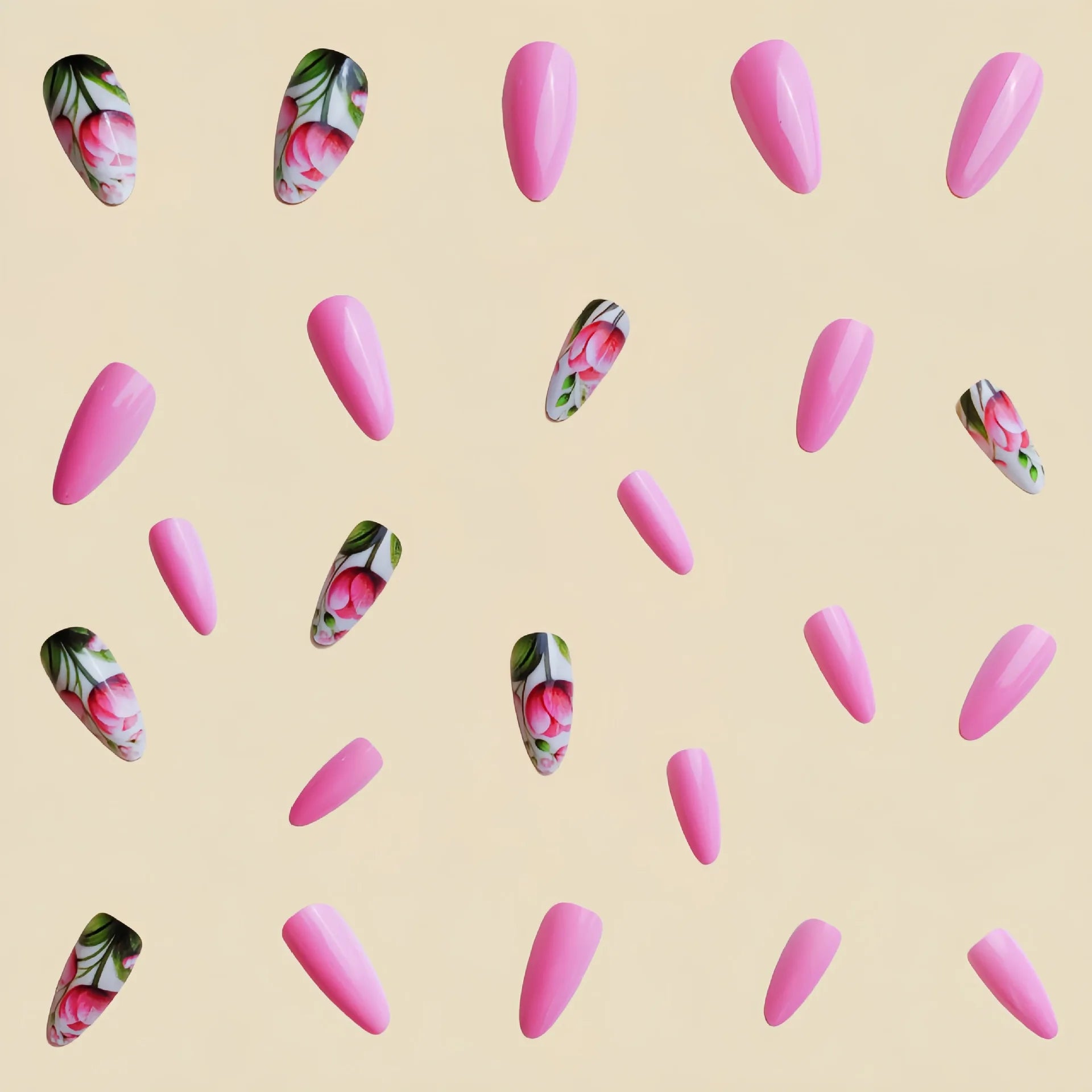 24pcs/set short medium long fake nails for Spring summer season gradient peach flowers butterfly heart press on false nail art.