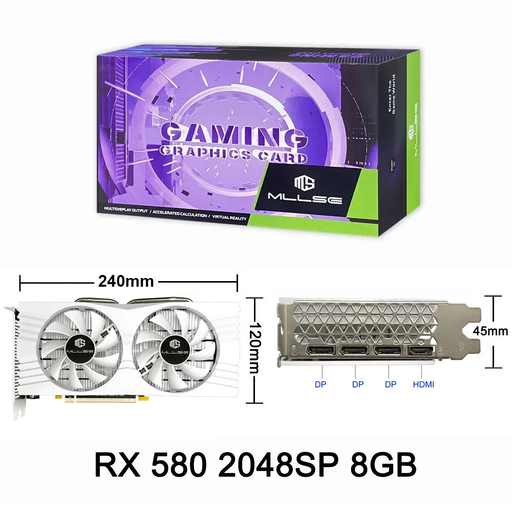 MLLSE AMD RX 580 8GB 2048SP Gaming Graphics Card GDDR5 256Bit PCI-E 3.0 ×16 8Pin Radeon GPU Rx 580 Video Card Placa De Video