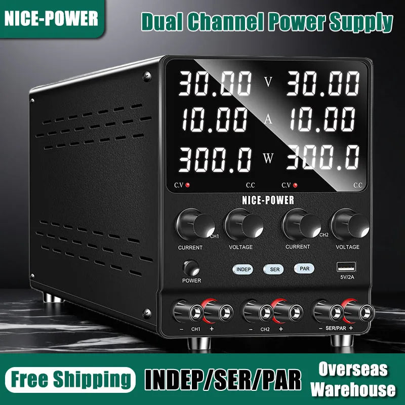 4 in 1 Lab Dual Power Supply 3 Model PAR/SER/INDEP Adjustable Power Source 30V 10A 60V 5A Voltage Stabilizer Switching USB 5V 2A.