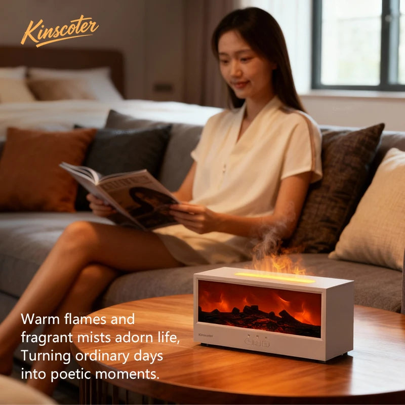 Simulated Fireplace Aroma Diffuser Essential Oil Flame Air Humidifier Remote Control Colorful Ambiance Night Light Creative Gift.