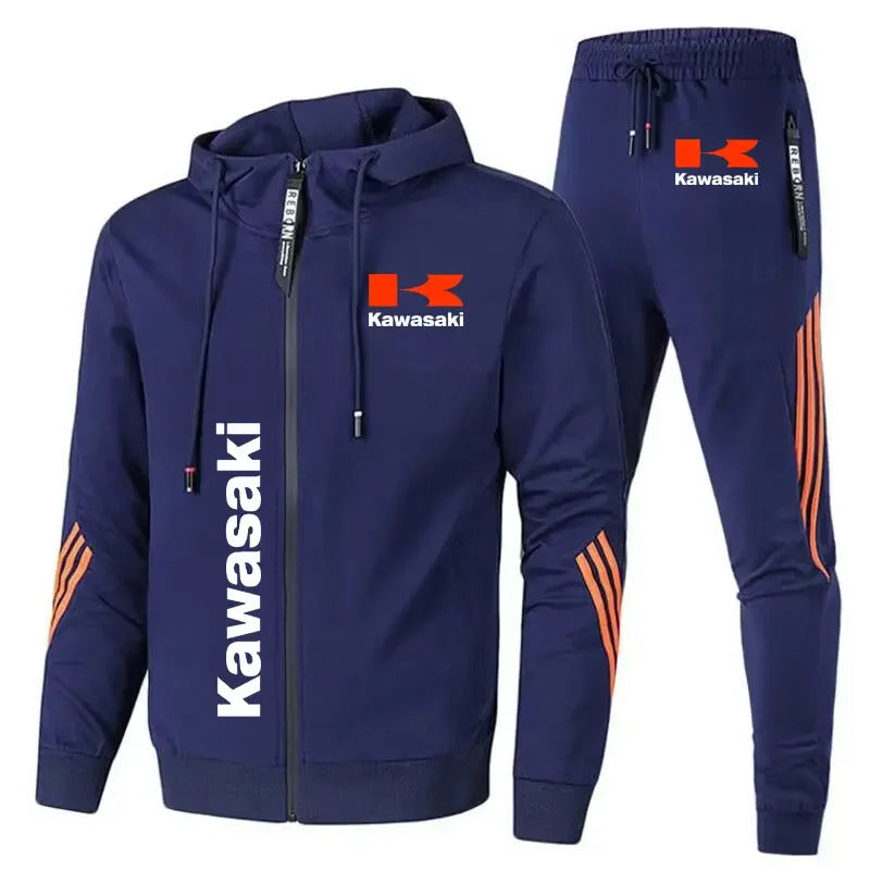 Kawasaki Motorcycle Racing Team Men Hoodie Pant Sets Spring Autumn Casual Male Zipper Sweatshirt Pants Suit 2024 Sport Coat Set.