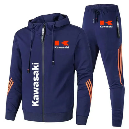 Kawasaki Motorcycle Racing Team Men Hoodie Pant Sets Spring Autumn Casual Male Zipper Sweatshirt Pants Suit 2024 Sport Coat Set.