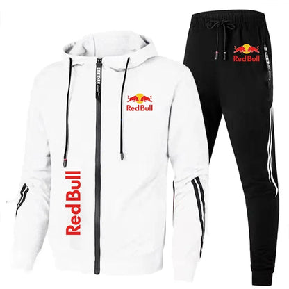 Red Bull Racing Logo Print Men Sportswear Hoodie Sets Zip Sweatshirt+Pants 2 Piece Suit Extreme Sports Custom Red Bull Tracksuit.