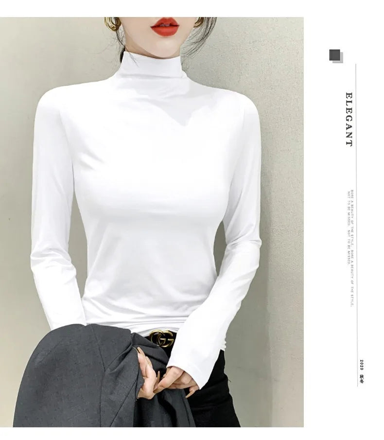 Schwarz Rollkragen T-shirt Langarm Tops Frauen Y2k Kleidung Herbst Winter Koreanische Mode Modale Elegante T-shirts für Frauen 2024