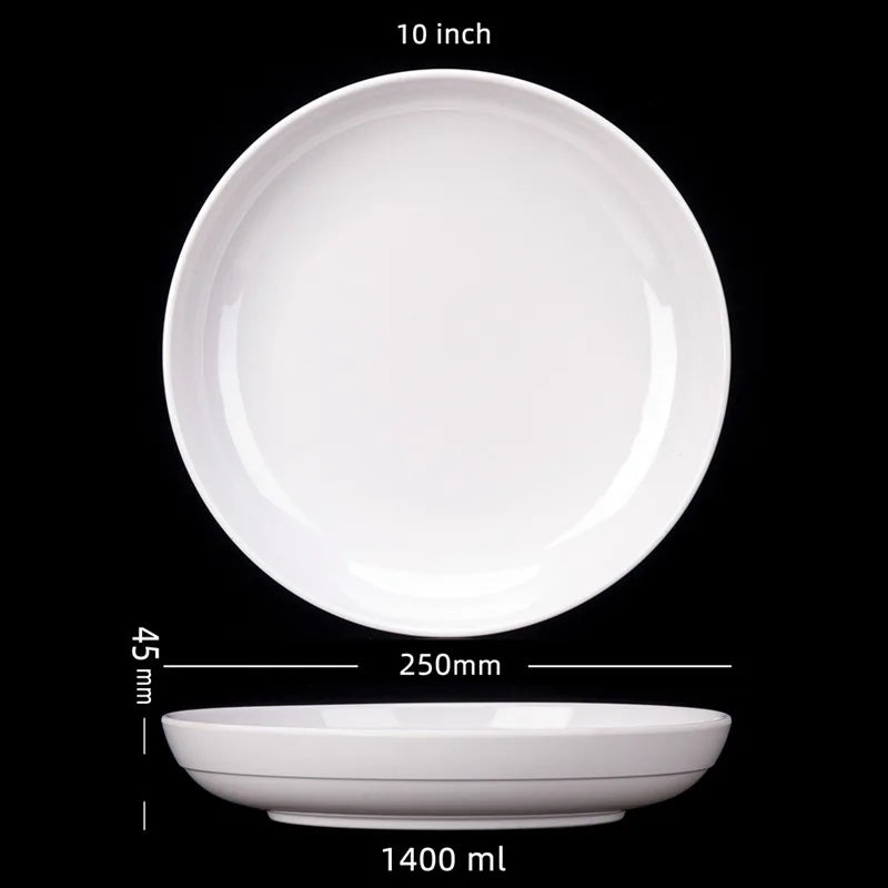 Deep Round Melamine Dinner Plates White Hotel Serving Tray Table Dishes Imitation Porcelain Dishes to Eat Kitchen Dining Sets.