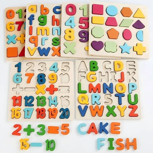 Montessori Toys Letter Numbers Wooden Puzzle Sorting Math Bricks Preschool Early Learning Educational Toys for Children.