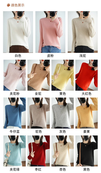 Herbst und Winter Kaschmirpullover Damen Rundhalspullover lässig gestrickt Top Damen kurze Unterwolle Mode 18 Farben