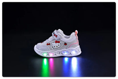 Kids'Casual Shoes Girls Led Light Cartoon PU Leather Fashion Sport Flat Bottom Shoes Breathable White Pink Size 21-30.