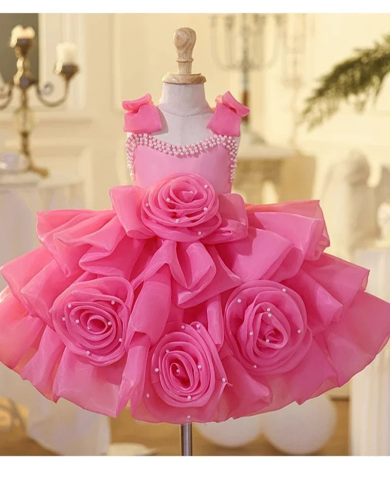 2025 Prinzessinnenkleid zum ersten Geburtstag für Mädchen, neue Hochzeit, Blumenmädchen, Klavieraufführung, Host-Kleid, Party-Kleidung, Outfits, passendes Bankett